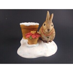 Marjolein Bastin Hallmark Bunny Poinsettia Christmas Tea Light Candle Holder